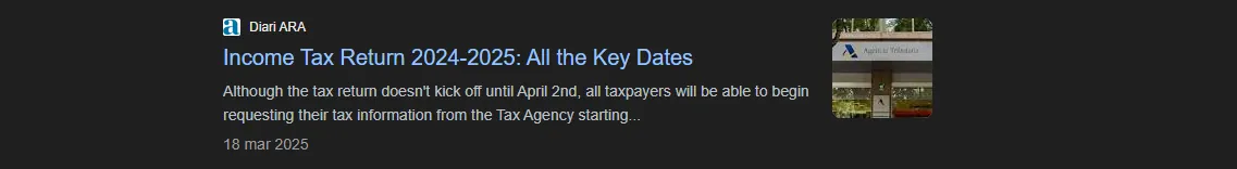 Google result from Diari ARA: 'Income Tax Return 2024-2025: All the Key Dates'