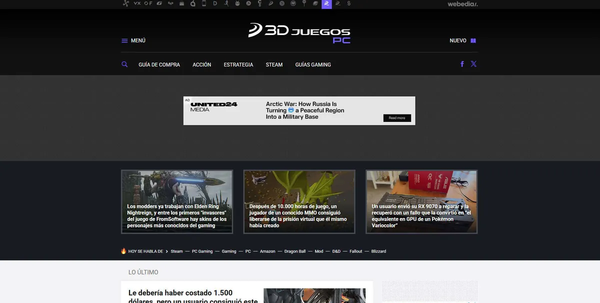 Home page of 3DJuegos PC, a Spanish video game site