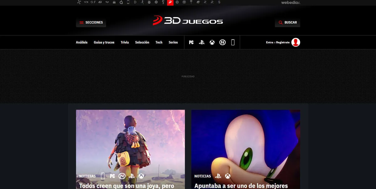 Home page of 3DJuegos, a Spanish video game site