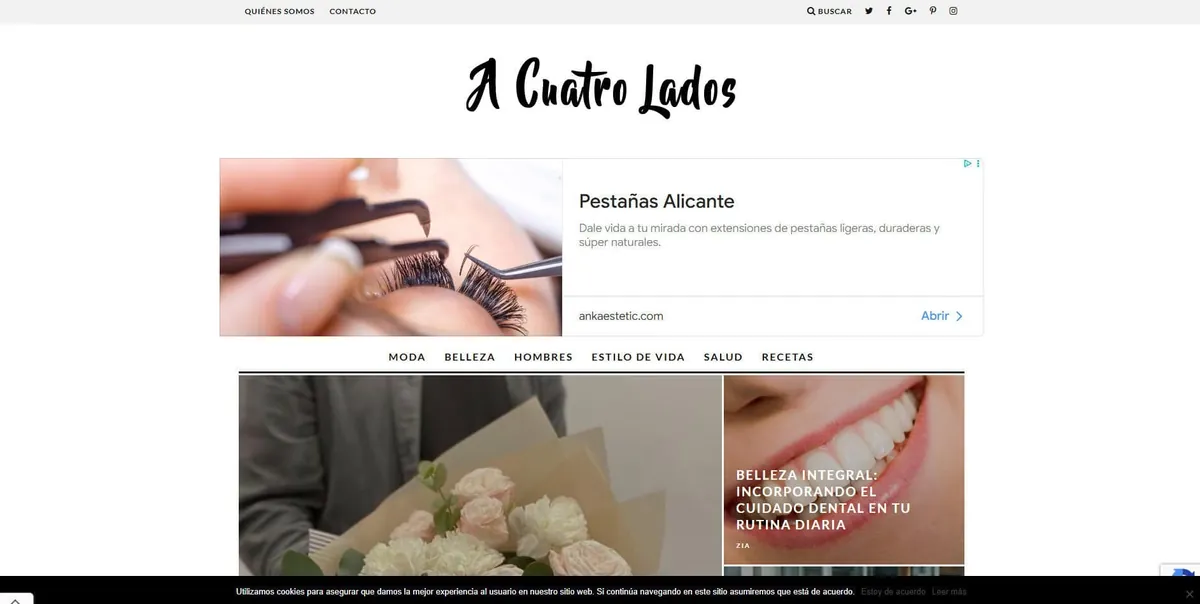 Home page of A Cuatro Lados, a Spanish beauty site