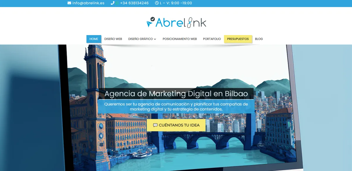 Home page of Abrelink, an SEO agency in Bilbao