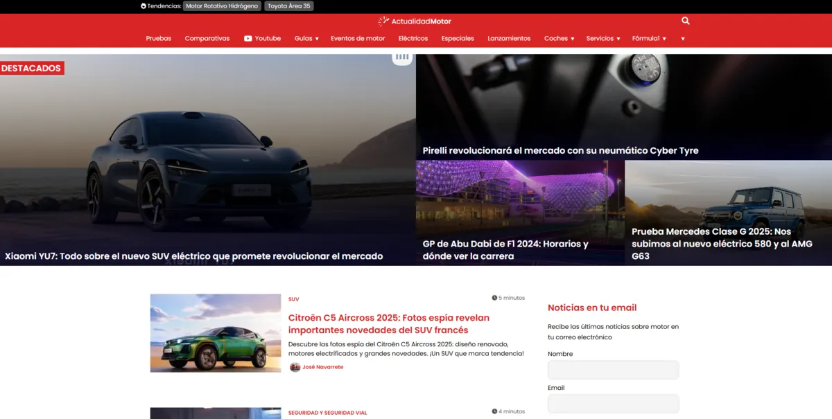 Home page of ActualidadMotor, a Spanish motoring site