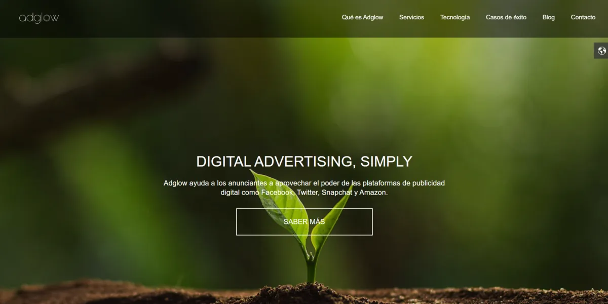Home page of Adglow, a digital marketing agency in Madrid