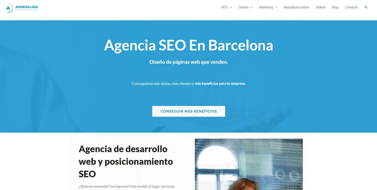 Home page of Adrenalina, an SEO agency in Barcelona