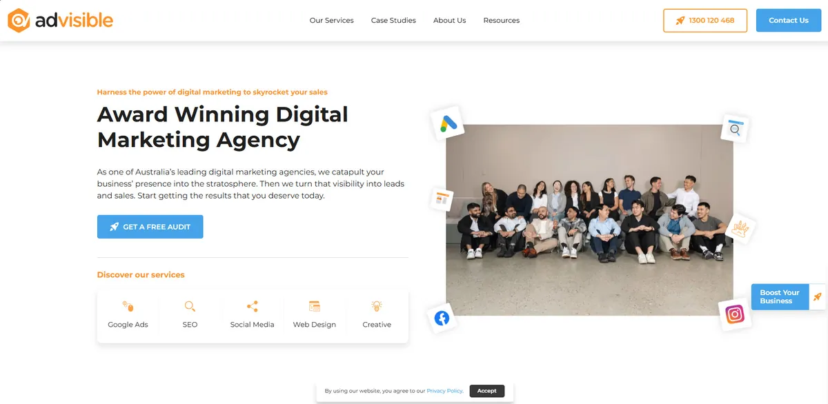 Home page of AdVisible, an SEO agency in Sydney