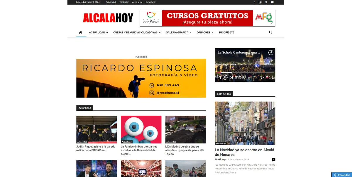 Home page of Alcalá Hoy, a newspaper in Madrid