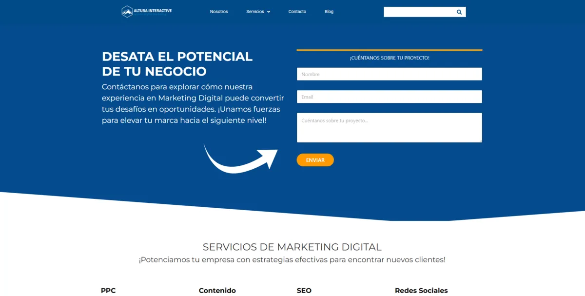Home page of Altura Interactive, an SEO agency in Mexico