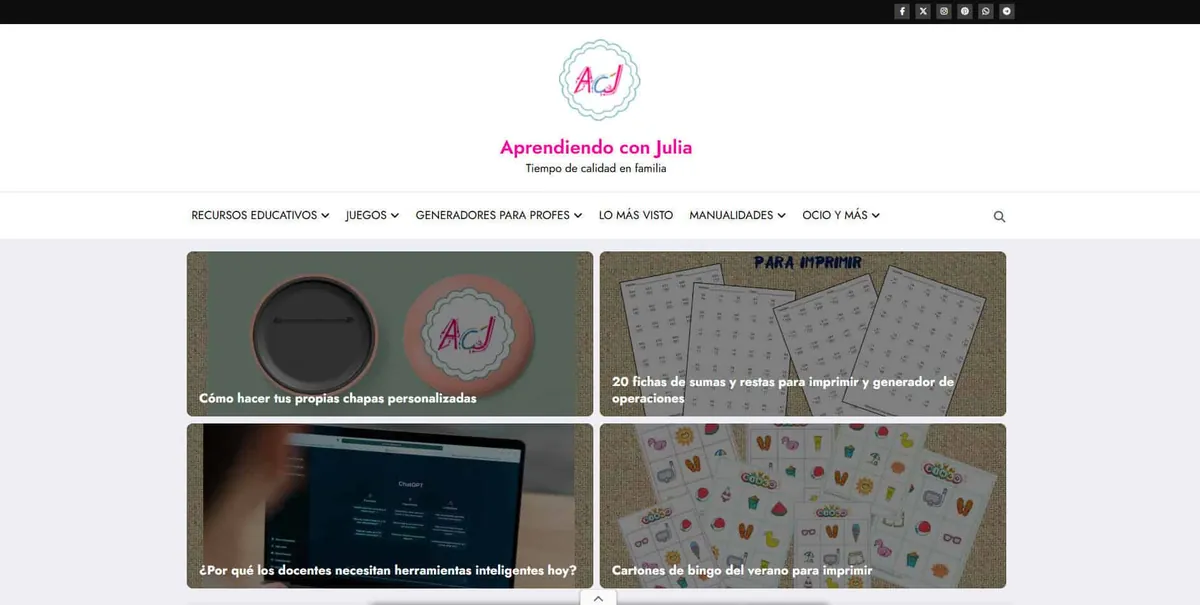 Home page of Aprendiendo con Julia, a Spanish education site