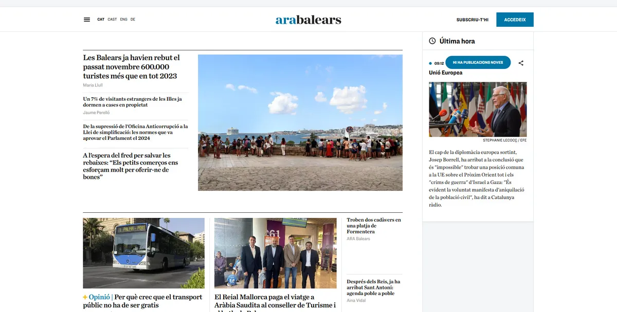 Home page of Ara Balears, a newspaper in the Balearic Islands