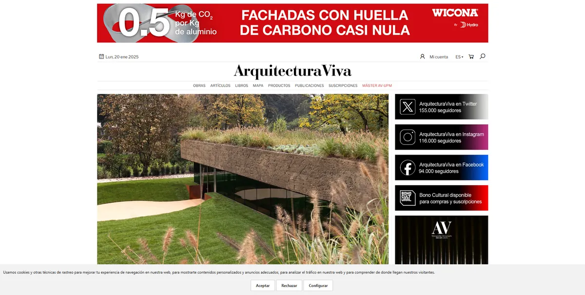 Home page of Arquitectura Viva, a Spanish home decor site