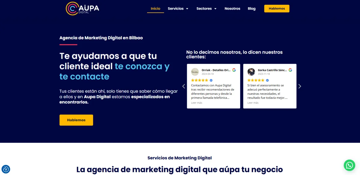 Home page of Aupa Digital, an SEO agency in Bilbao