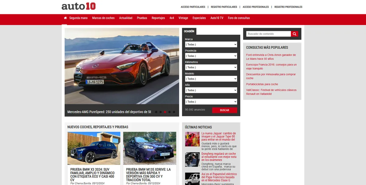 Home page of Auto10, a Spanish motoring site