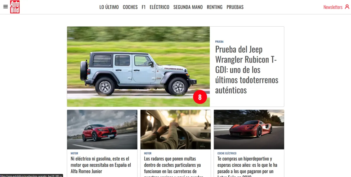 Home page of Autobild, a Spanish motoring site