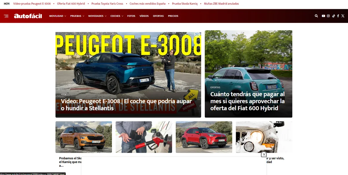 Home page of AutoFácil, a Spanish motoring site