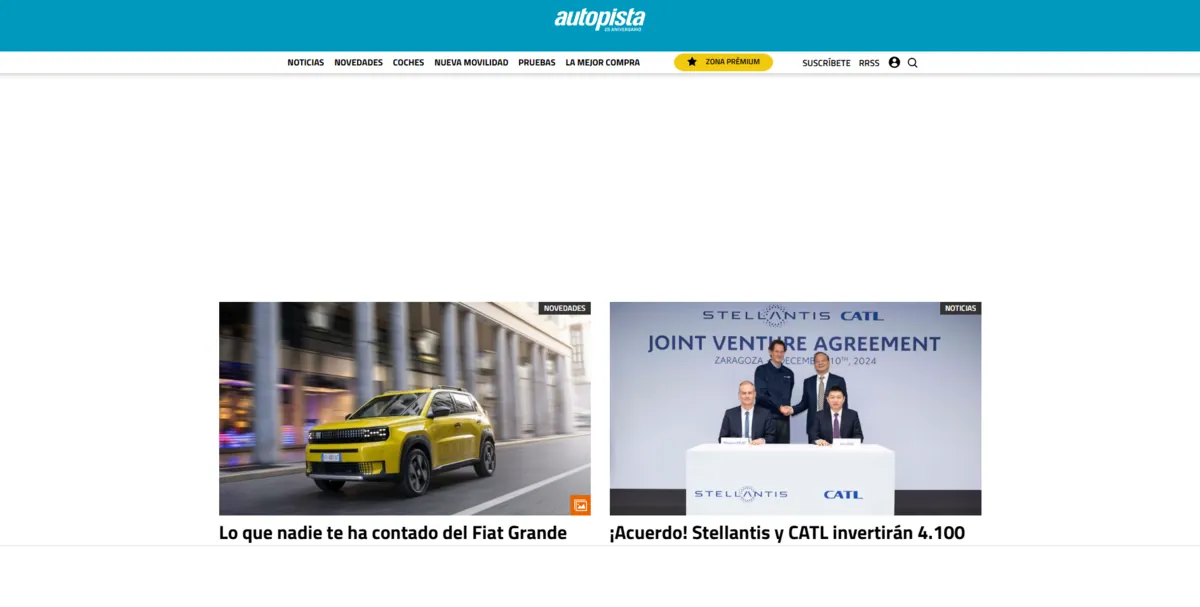 Home page of Autopista, a Spanish motoring site