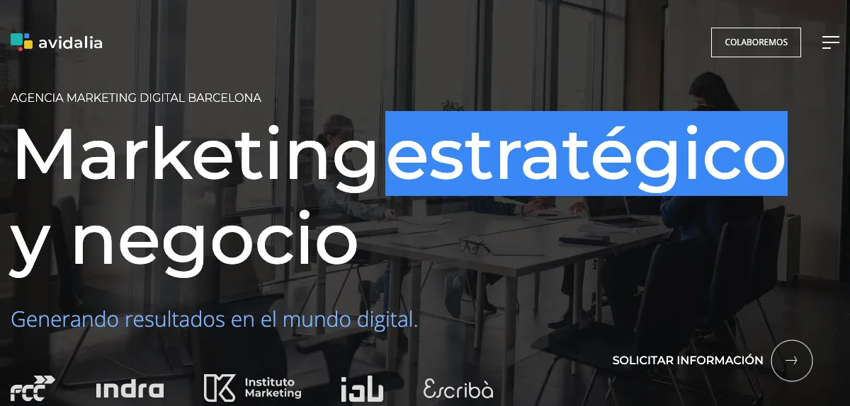 Página de inicio de Avidalia, agencia de marketing digital de Barcelona