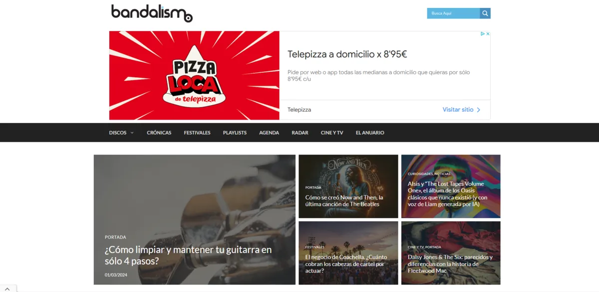 Home page of Bandalismo, a Spanish music site