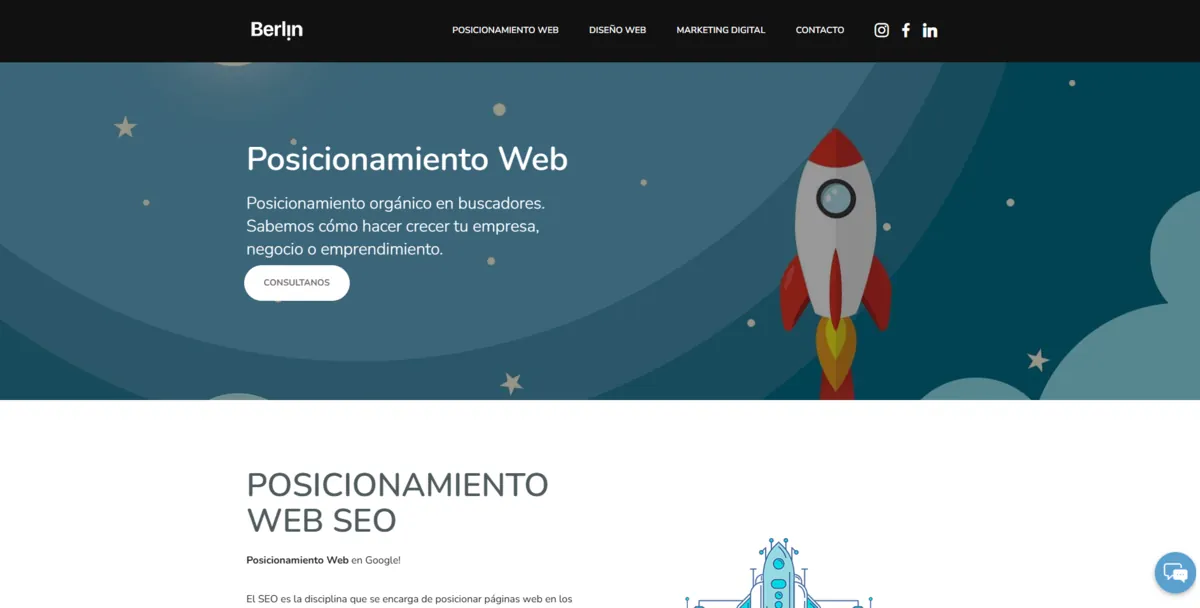Home page of Berlin Web, an SEO agency in Argentina