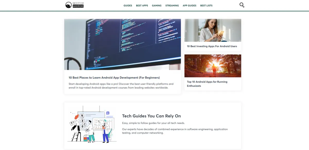 Home page of Best For Android, a tech site