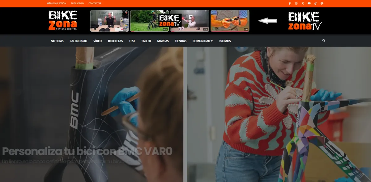 Home page of Bikezona, a Spanish sports site