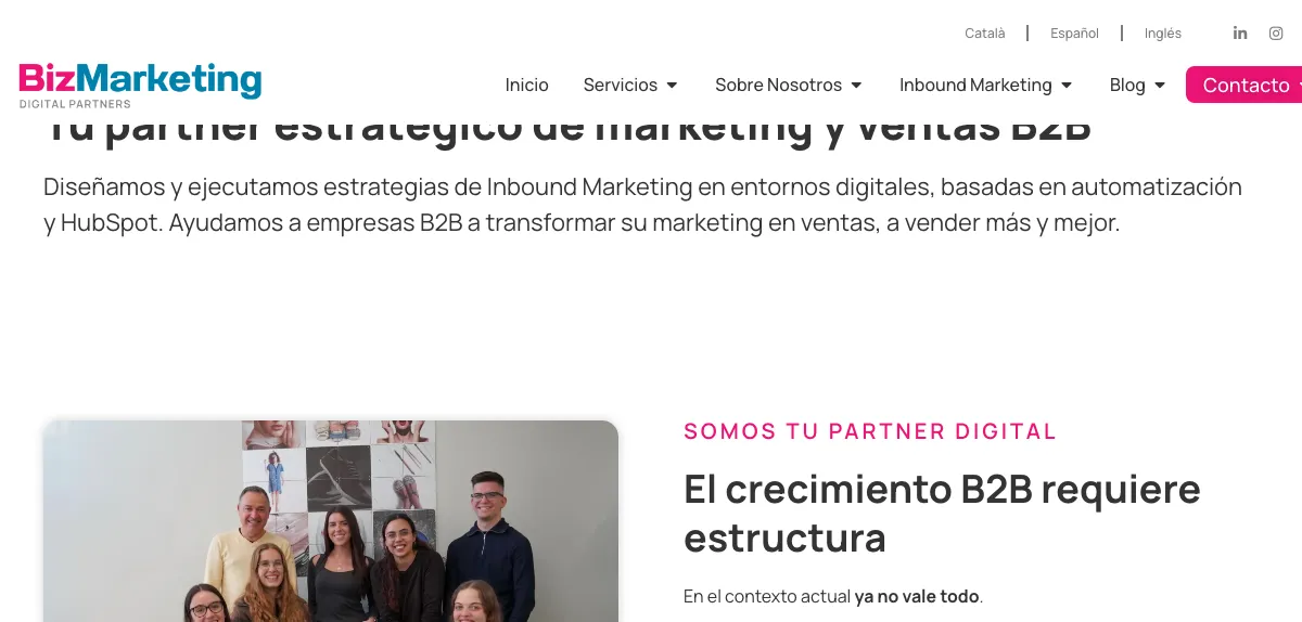 Página de inicio de BizMarketing, agencia de marketing digital de Girona