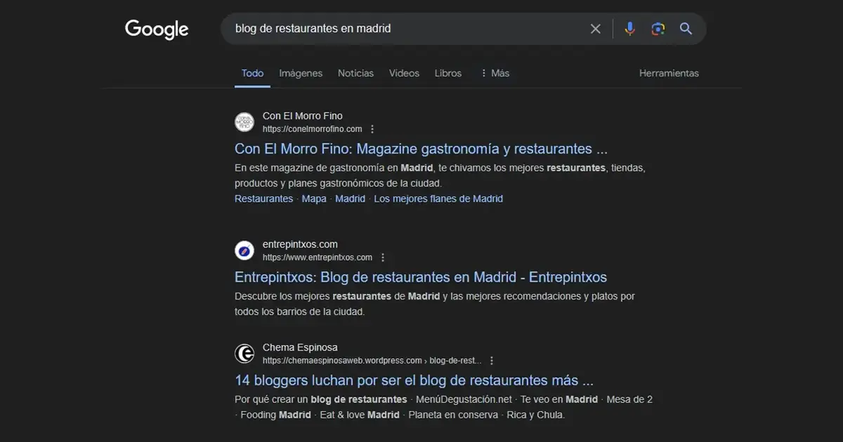 Restaurant blog in Madrid