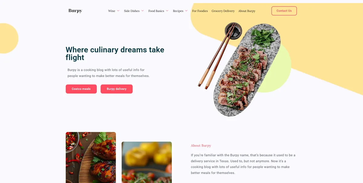 Home page of Burpy, a US food site