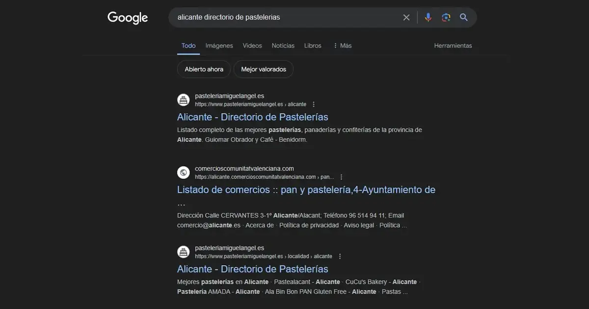 Google search for directories