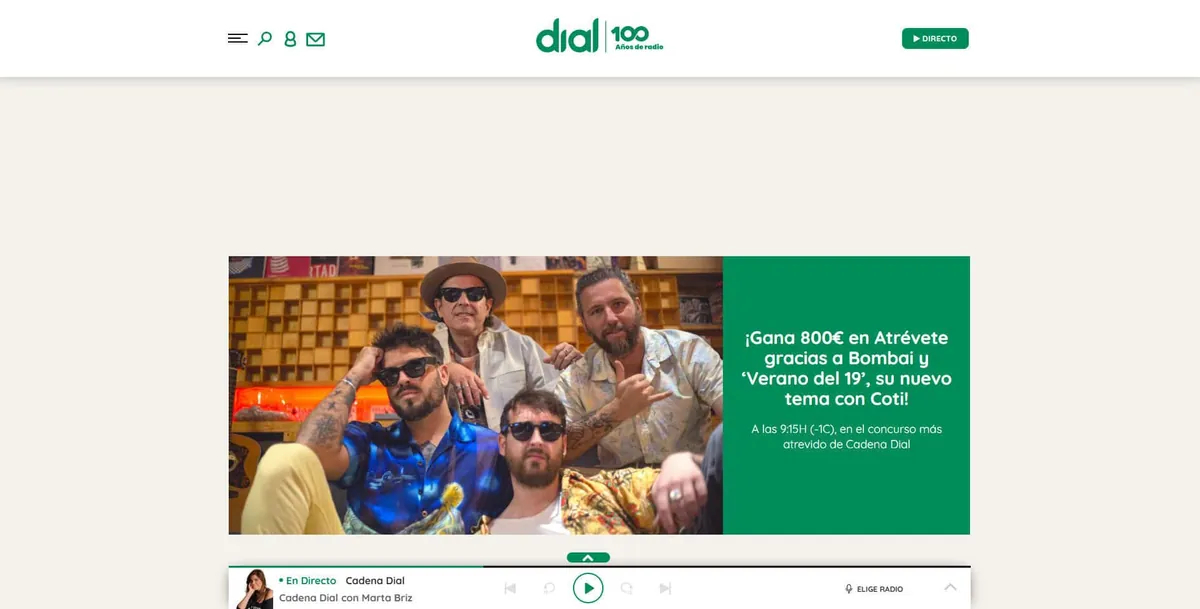 Home page of Cadena Dial, a Spanish radio station