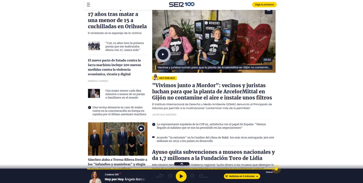 Home page of Cadena Ser, a Spanish radio station