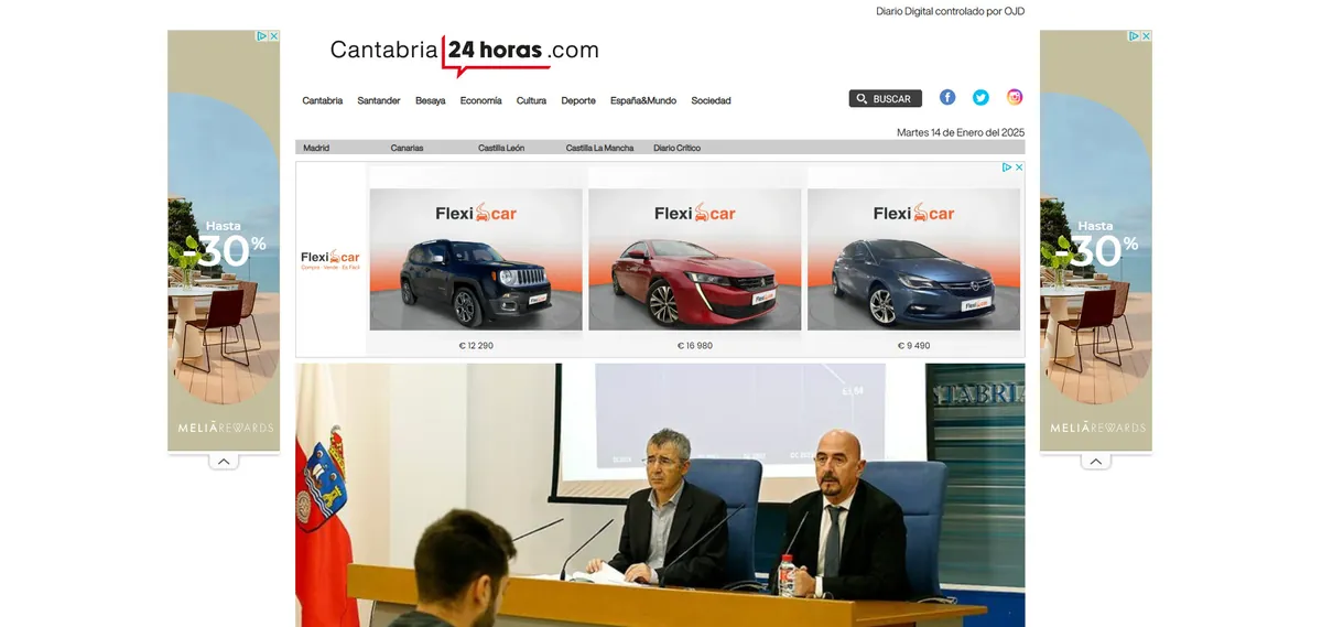 Home page of Cantabria 24 Horas, a newspaper in Cantabria