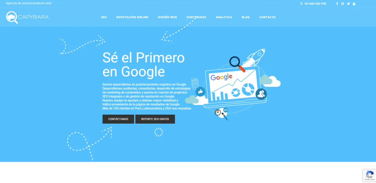 Home page of Capybara SEO, an SEO agency in Peru