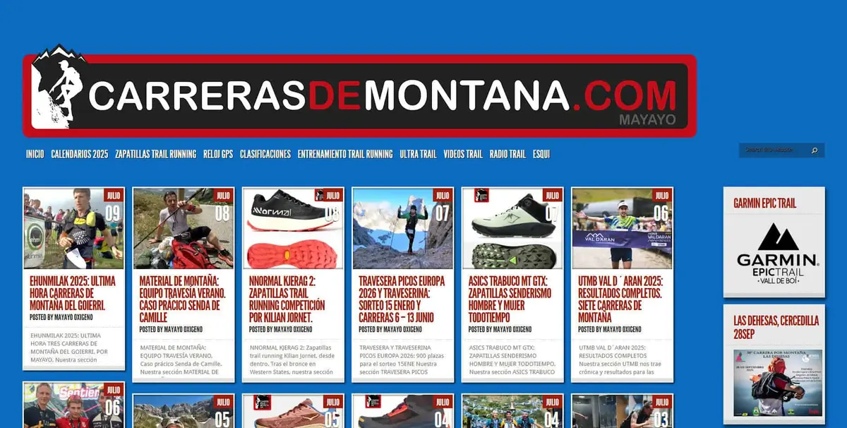 Home page of Carreras de Montaña, a Spanish running site