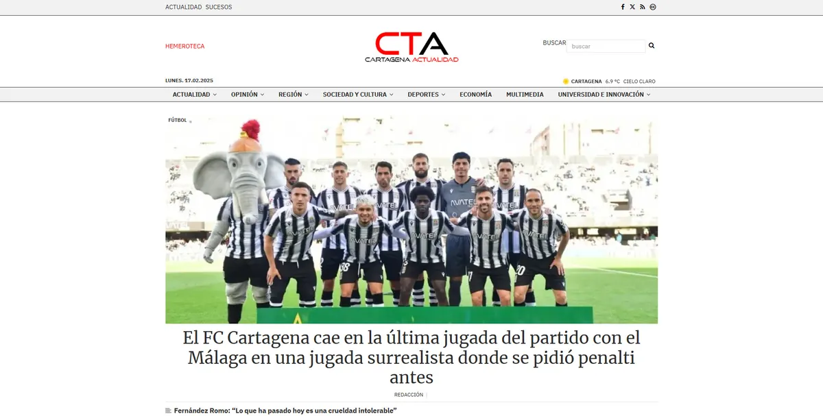 Home page of Cartagena Actualidad, a newspaper in Murcia