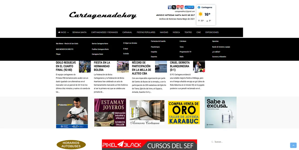 Home page of Cartagena de Hoy, a newspaper in Murcia