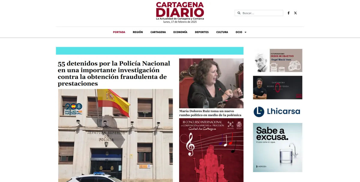 Home page of Cartagena Diario, a newspaper in Murcia