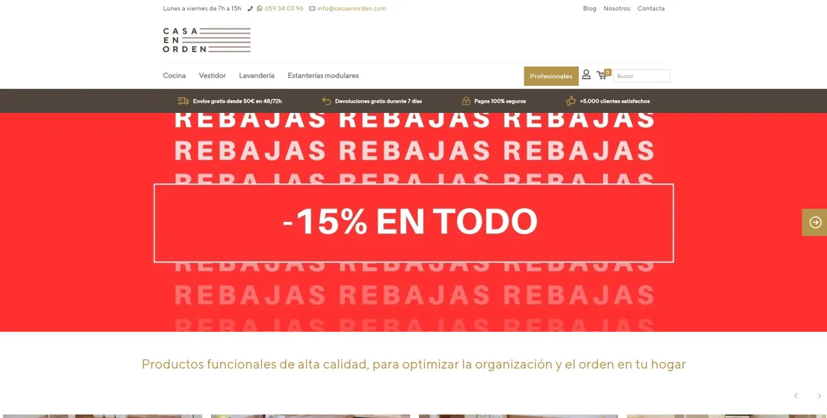 Home page of Casa en Orden, a Spanish home decor site