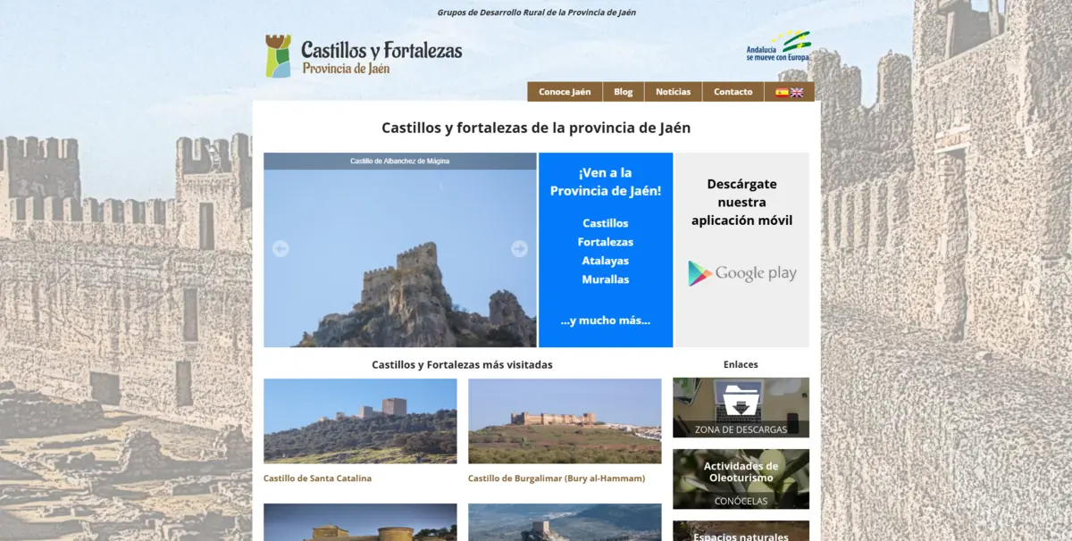 Home page of Castillos y Fortalezas de Jaén, a Spanish history site