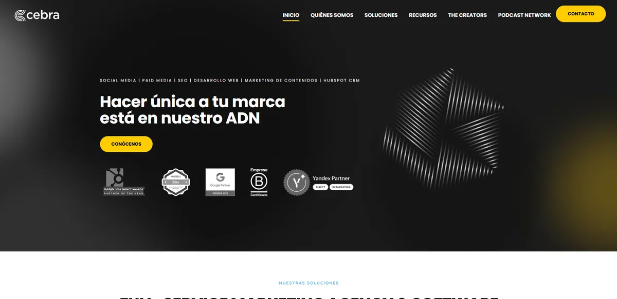 Home page of Cebra, an SEO agency in Chile