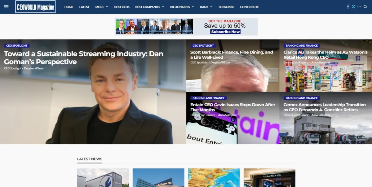 Home page of CEOWORLD Magazine, a US business site