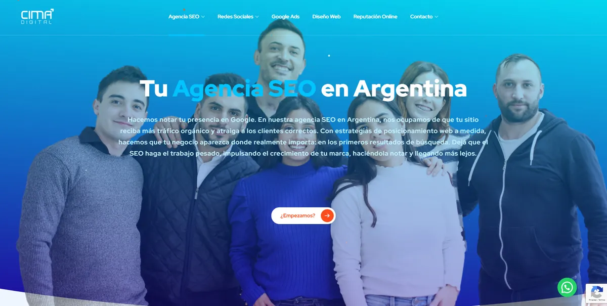 Home page of Cima Digital, an SEO agency in Argentina
