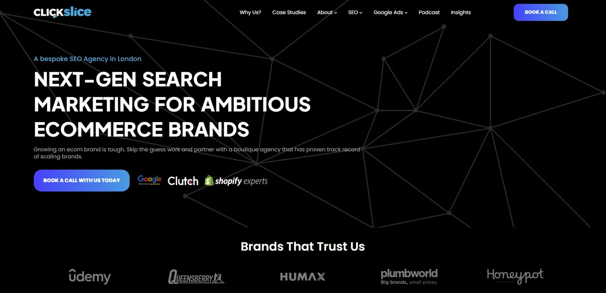 Home page of ClickSlice, an SEO agency in London