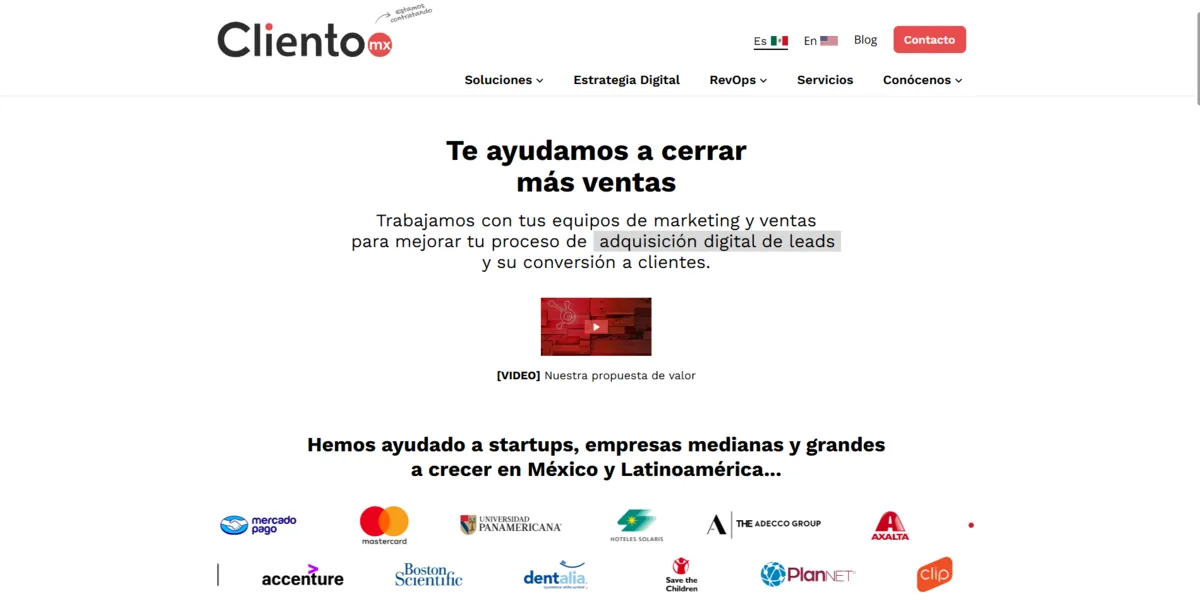Home page of Cliento, an SEO agency in Mexico