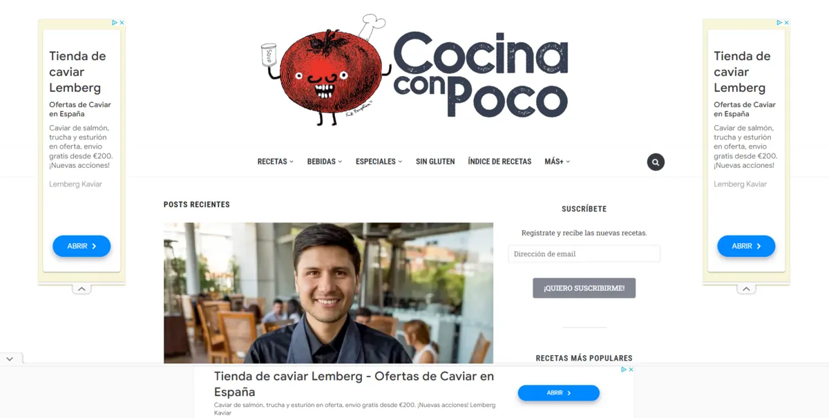 Home page of Cocina con Poco, a Spanish food site