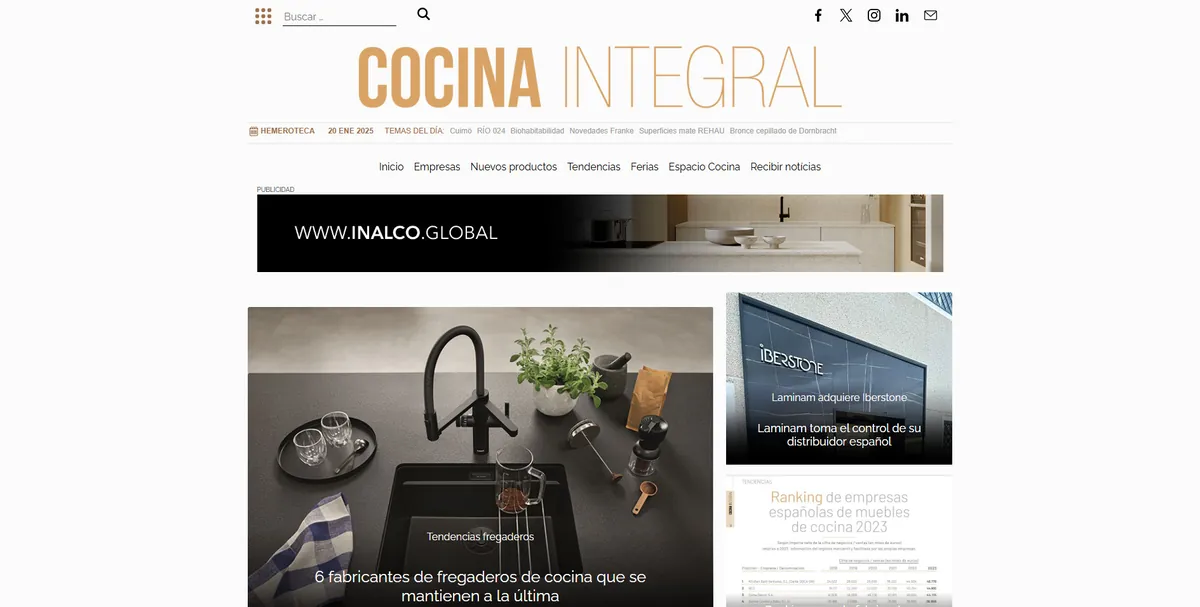 Home page of Cocina Integral, a Spanish home decor site