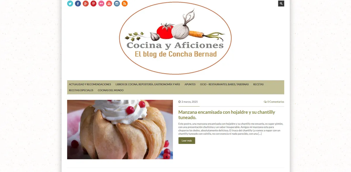 Home page of Cocina y Aficiones, a Spanish food site