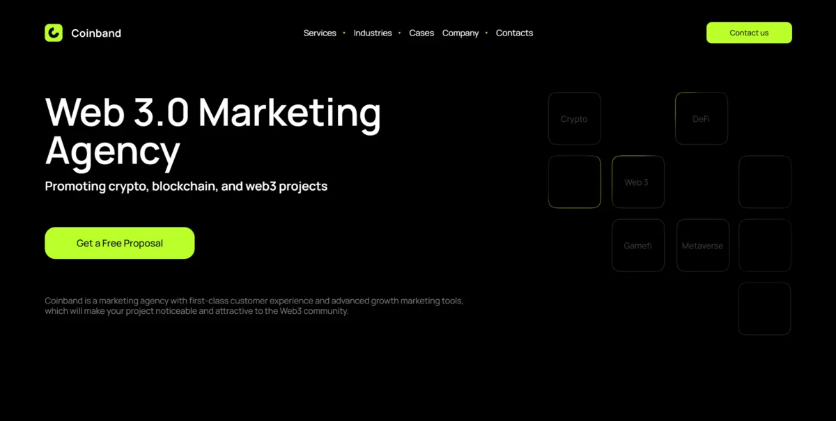 Home page of Coinband, an SEO agency in Dubai