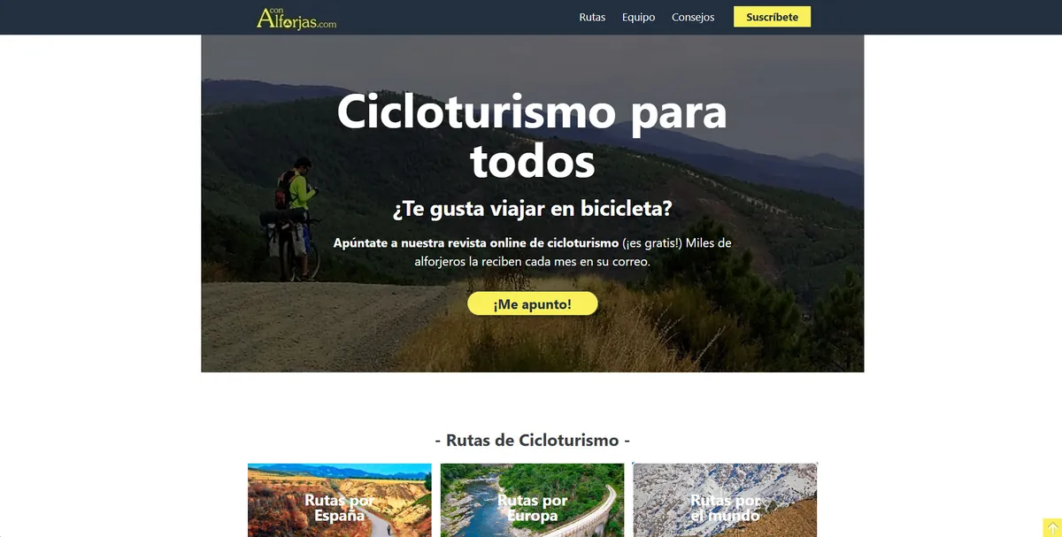 Home page of Con Alforjas, a Spanish travel site