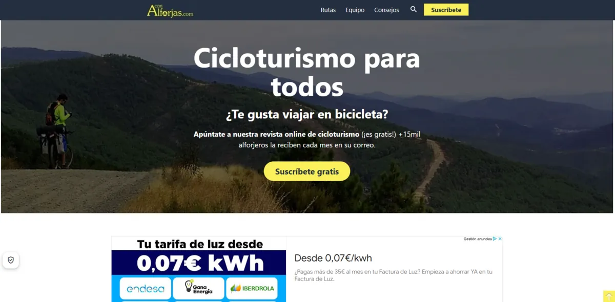 Home page of Con Alforjas, a Spanish sports site