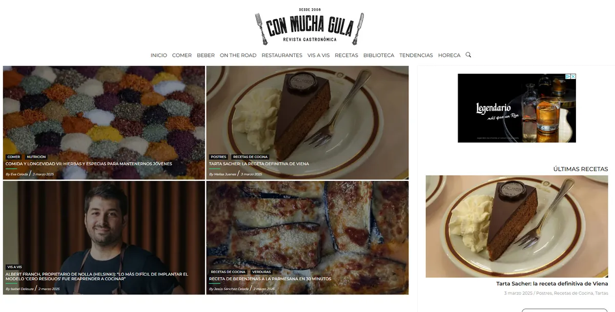 Home page of Con Mucha Gula, a Spanish food site